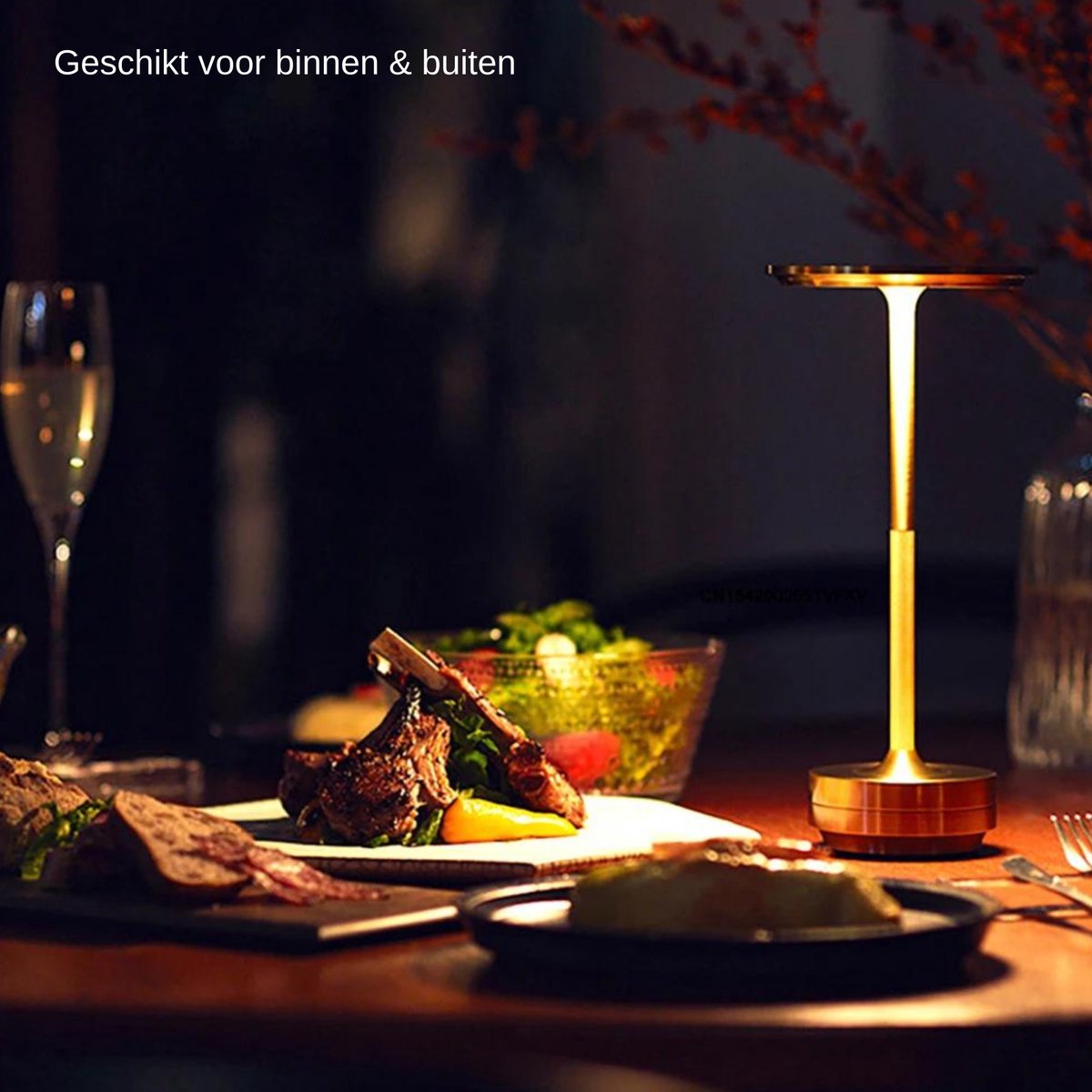 DreamGoods Oplaadbare Tafellamp - Draadloos & Oplaadbaar - Dimbaar - voor Binnen & Buiten - Touch Bediening - Tafellamp op Batterijen - Accu - Decoratie Woonkamer, Slaapkamer & Tuin - Industrieel - Goud