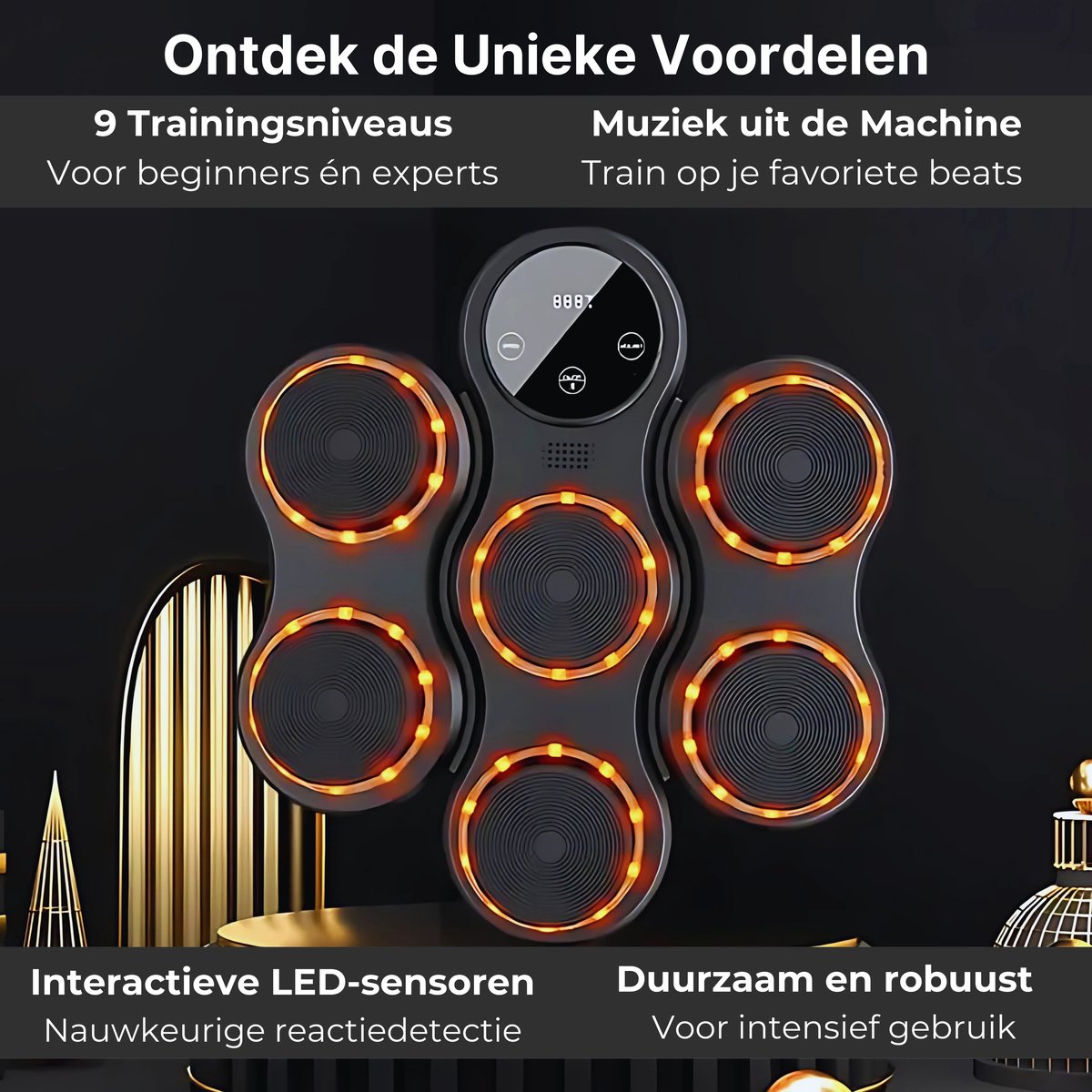 DreamGoods Boxing Machine - 9 Trainingslevels - Boksmachine met Muziek - MMA Handschoenen - Bokszak - Boksbal - Music Boxing Machine - Boks Apparaat - Digitale Boxing Machine - voor Kinderen & Volwassenen - Zwart