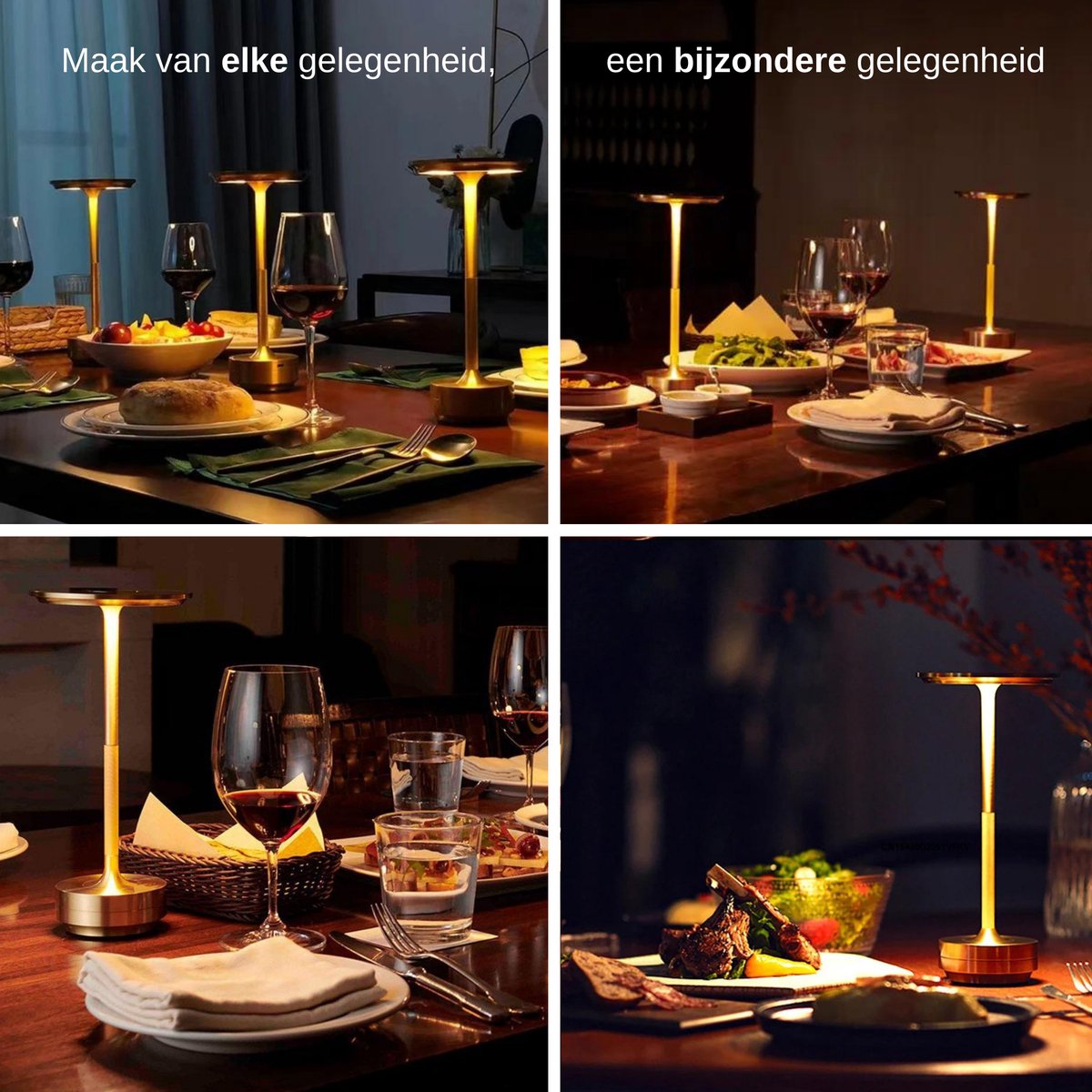 DreamGoods Oplaadbare Tafellamp - Draadloos & Oplaadbaar - Dimbaar - voor Binnen & Buiten - Touch Bediening - Tafellamp op Batterijen - Accu - Decoratie Woonkamer, Slaapkamer & Tuin - Industrieel - Goud