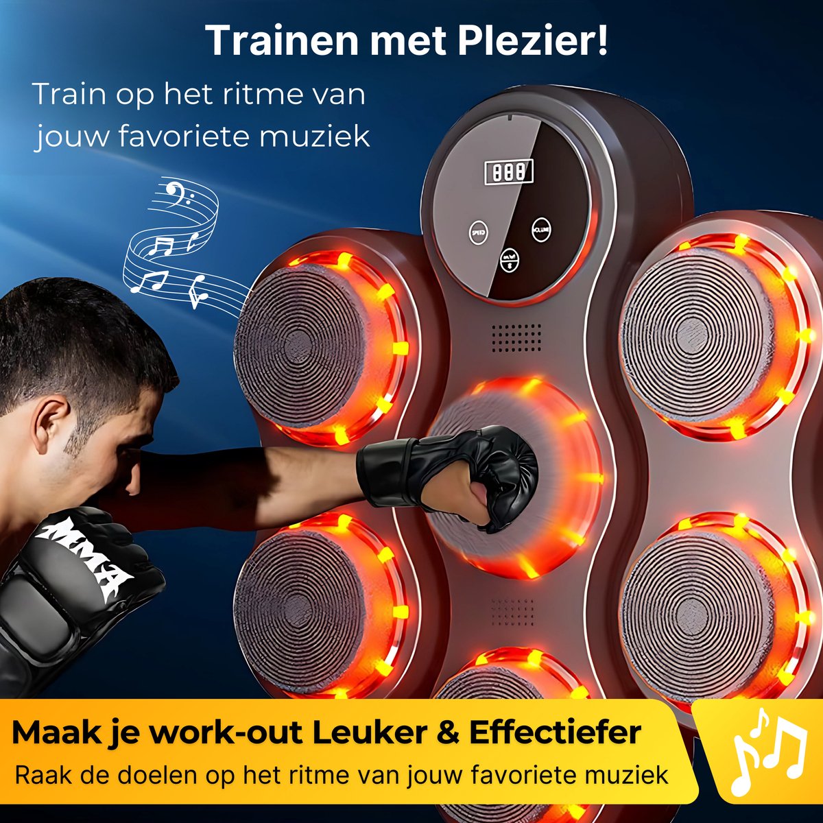 DreamGoods Boxing Machine - 9 Trainingslevels - Boksmachine met Muziek - MMA Handschoenen - Bokszak - Boksbal - Music Boxing Machine - Boks Apparaat - Digitale Boxing Machine - voor Kinderen & Volwassenen - Zwart