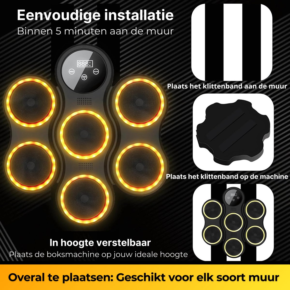 DreamGoods Boxing Machine - 9 Trainingslevels - Boksmachine met Muziek - MMA Handschoenen - Bokszak - Boksbal - Music Boxing Machine - Boks Apparaat - Digitale Boxing Machine - voor Kinderen & Volwassenen - Zwart