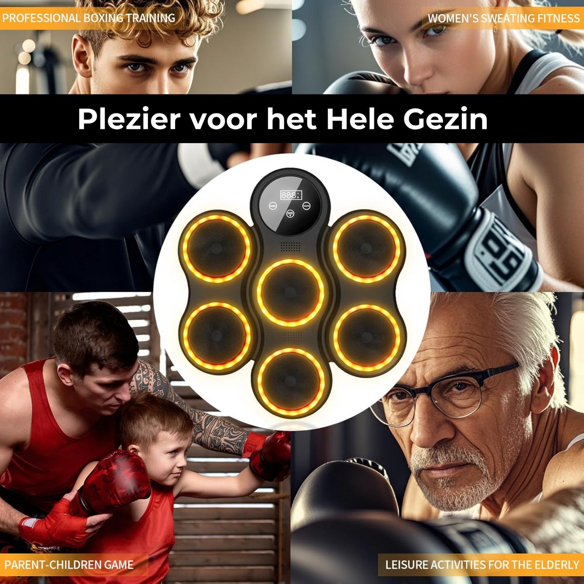 DreamGoods Boxing Machine - 9 Trainingslevels - Boksmachine met Muziek - MMA Handschoenen - Bokszak - Boksbal - Music Boxing Machine - Boks Apparaat - Digitale Boxing Machine - voor Kinderen & Volwassenen - Zwart