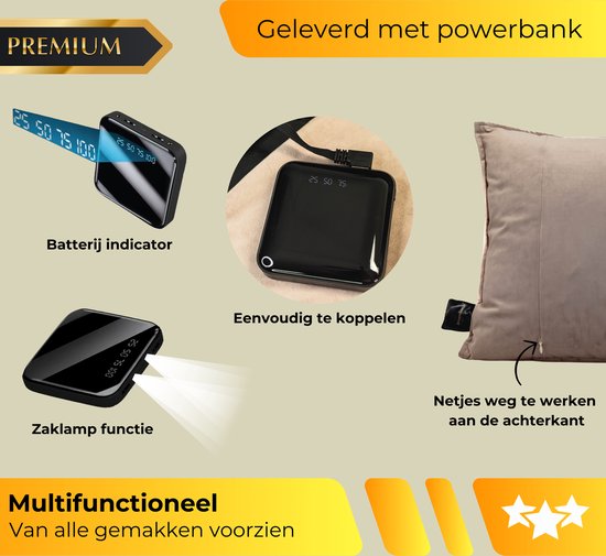 DreamGoods Warmtekussen Oplaadbaar - Duurzaam & Draadloos - 65x45cm - Infrarood Verwarming - Elektrisch Verwarmingskussen - Elektrische Warmte kussen