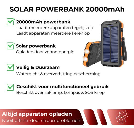 DreamGoods 10.000mAh Noodradio - Solar Opwindbaar - Solar Powerbank 10.000mAh - Denk Vooruit - Draagbare en Opwindbare Radio - Nood Radio - Noodradio dab Solar Opwindbaar