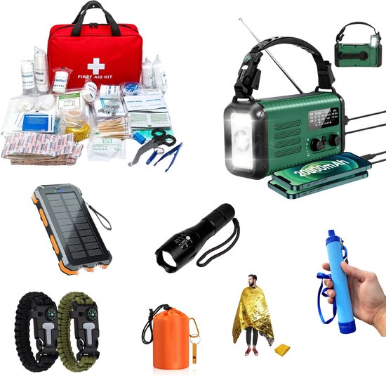 DreamGoods PRO - Noodpakket voor Thuis - Overleven bij Oorlog, Stroomuitval & Rampen - 20.000mAh Noodradio - Compleet Overlevingspakket - Denk Vooruit - 72+ uur Survival Kit - Bij Rampen