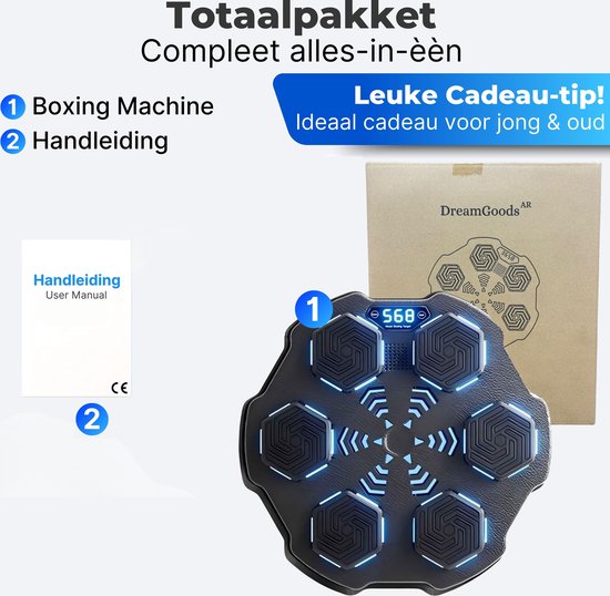 DreamGoods Boxing Machine - 8 Trainingslevels - Boksmachine met Muziek - Bokszak - Boksbal - Boks Apparaat - Digitale Boksmachine met Bluetooth Functies - Zwart