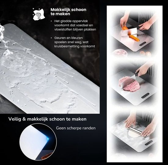 DreamGoods RVS Snijplank - 100% Duurzaam - 100% BPA-vrij - 36x25CM - Vaatwasserbestendig - Cutting Board - Snijplanken - Snijplankenset - Titanium - RVS