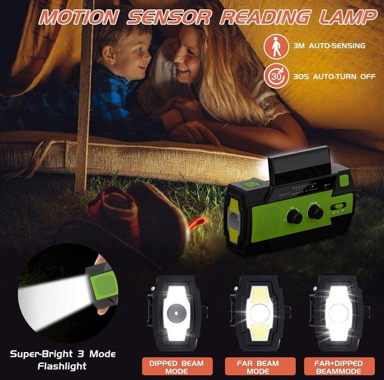 Noodradio - Solar Opwindbaar 4.000mAh - MODEL 2024 - Solar powerbank Zonneenergie - Survival Noodpakket - Zaklamp Oplaadbaar - Noodpakket – Noodrantsoen