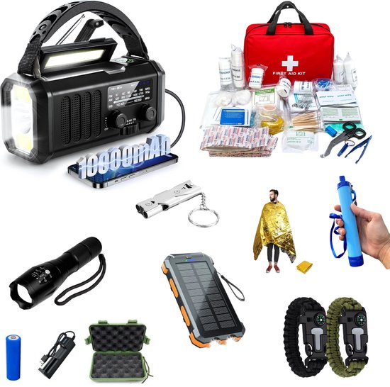 Noodradio 10.000mAh - Solar Opwindbaar - COMPLETE SET - Draagbare en Opwindbare Radio - Nood Radio - Noodradio dab Solar Opwindbaar - Noodpakket voor thuis - Oorlog - Denk vooruit - Overlevingspakket - Bij Rampen