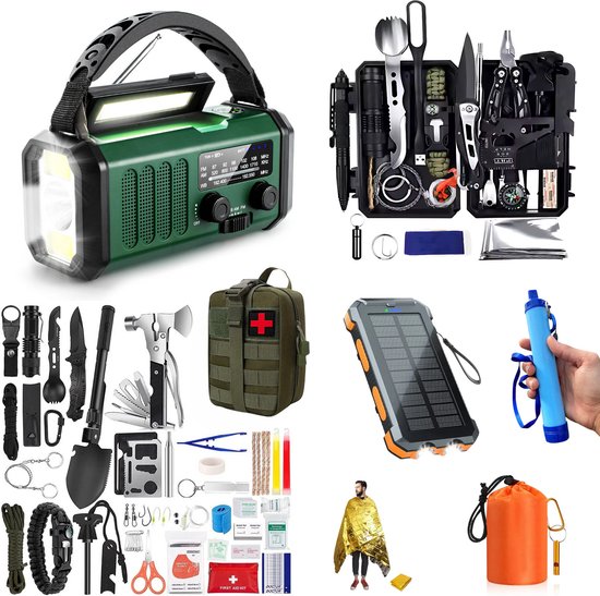 DreamGoods Compleet Noodpakket voor Thuis - Overlevingspakket Oorlog - 10.000mAh Noodradio - Denk Vooruit - 72+ uur Survival Kit - Bij Rampen - Rampenrugzak