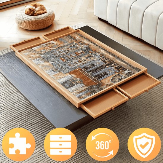 DreamGoods Draaibaar Puzzelbord met Opbergsysteem - 1000 stukjes - 4 lades - Houten - Puzzeltafel - Puzzelplank - Puzzelmap - Puzzelmat - Portapuzzle - Puzzelplaat - Puzzel - Puzzeltafel met Lades 1000 stukjes