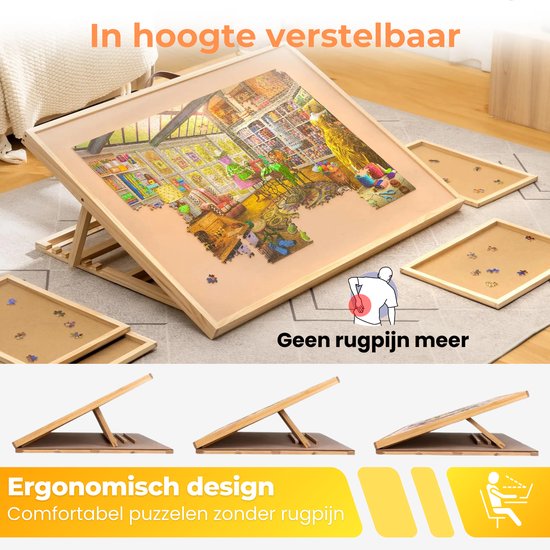 DreamGoods Puzzeltafel - In Hoogte Verstelbaar - Draaibaar Puzzelbord met Opbergsysteem - 1500 stukjes - 4 lades - Houten - Puzzeltafel - Puzzelplank - Puzzelmap - Puzzelmat - Portapuzzle - Puzzelplaat - Puzzel - Puzzeltafel met Lades