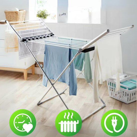 DreamGoods Elektrisch Droogrek - Instelbare Temperaturen & Timer - Duurzaam Drogen - Verwarmd Droogrek - Elektrische Droogrek - Elektrisch Wasrek - Electrisch - Inklapbaar - Droogrek met Verwarming - Elektrische Droogrek Energiezuinig