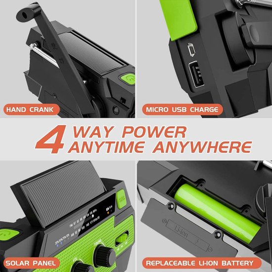 Noodradio - Solar Opwindbaar 4.000mAh - MODEL 2024 - Solar powerbank Zonneenergie - Survival Noodpakket - Zaklamp Oplaadbaar - Noodpakket – Noodrantsoen