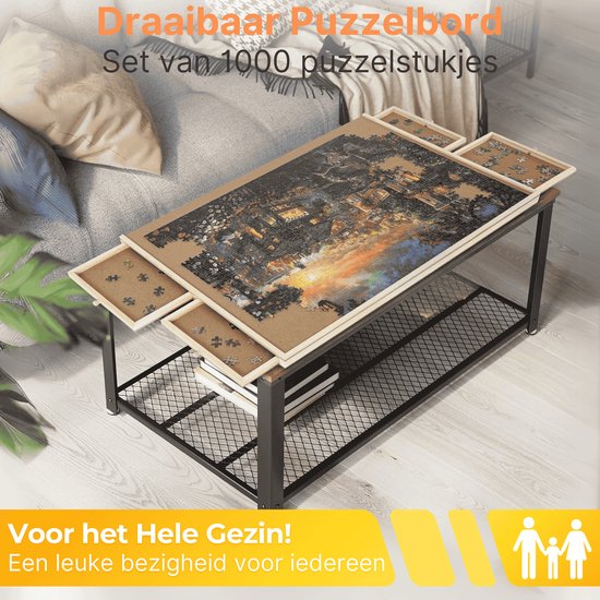 DreamGoods Draaibaar Puzzelbord met Opbergsysteem - 1000 stukjes - 4 lades - Houten - Puzzeltafel - Puzzelplank - Puzzelmap - Puzzelmat - Portapuzzle - Puzzelplaat - Puzzel - Puzzeltafel met Lades 1000 stukjes
