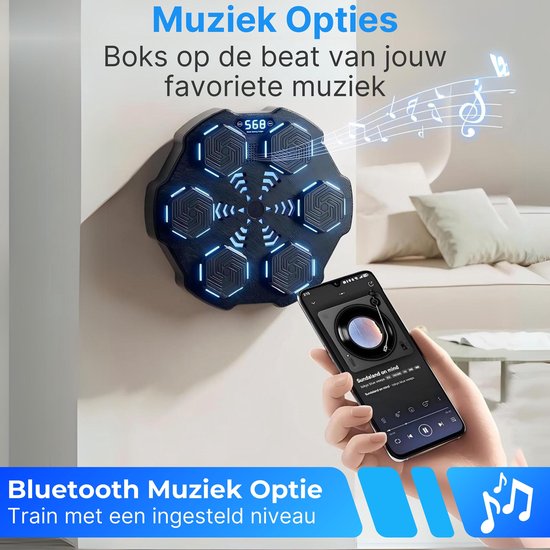 DreamGoods Boxing Machine - 8 Trainingslevels - Boksmachine met Muziek - Bokszak - Boksbal - Boks Apparaat - Digitale Boksmachine met Bluetooth Functies - Zwart