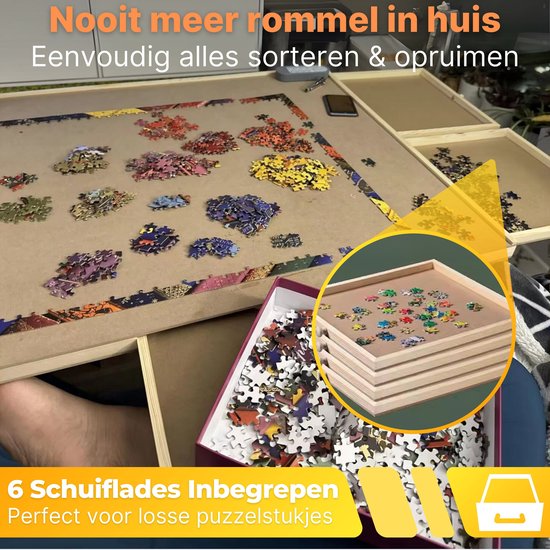 DreamGoods Draaibaar Puzzelbord met Opbergsysteem - 1500 stukjes - 6 lades - Houten - Puzzeltafel - Puzzelplank - Puzzelmap - Puzzelmat - Portapuzzle - Puzzelplaat - Puzzel - Puzzeltafel met Lades