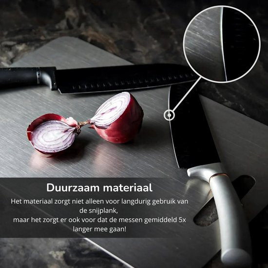 DreamGoods RVS Snijplank - 100% Duurzaam - 100% BPA-vrij - 46x30CM - Vaatwasserbestendig - Cutting Board - Snijplanken - Snijplankenset - Titanium - RVS