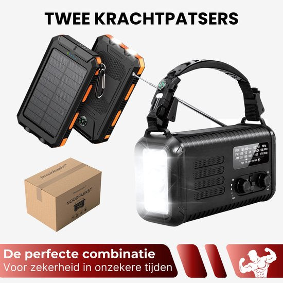 DreamGoods PRO Noodpakket voor Thuis - Overleven bij Oorlog, Stroomuitval & Rampen - 20.000mAh Noodradio - Compleet Overlevingspakket - Denk Vooruit - 72+ uur Survival Kit - Rampenrugzak