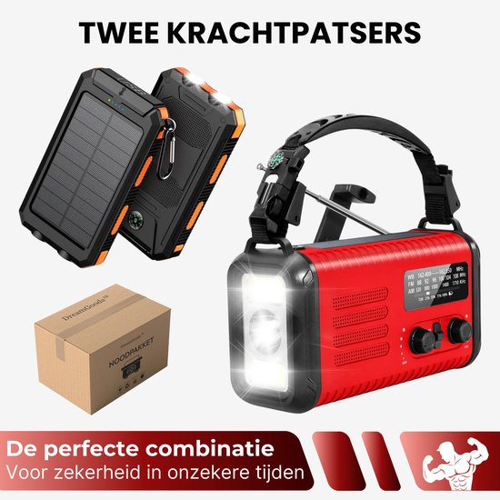 DreamGoods Compleet Noodpakket voor Thuis - Overlevingspakket Oorlog - 20.000mAh Noodradio - Denk Vooruit - 72+ uur Survival Kit - Bij Rampen - Rampenrugzak ·