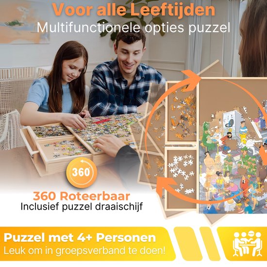 DreamGoods Draaibaar Puzzelbord met Opbergsysteem - 1500 stukjes - 6 lades - Houten - Puzzeltafel - Puzzelplank - Puzzelmap - Puzzelmat - Portapuzzle - Puzzelplaat - Puzzel - Puzzeltafel met Lades