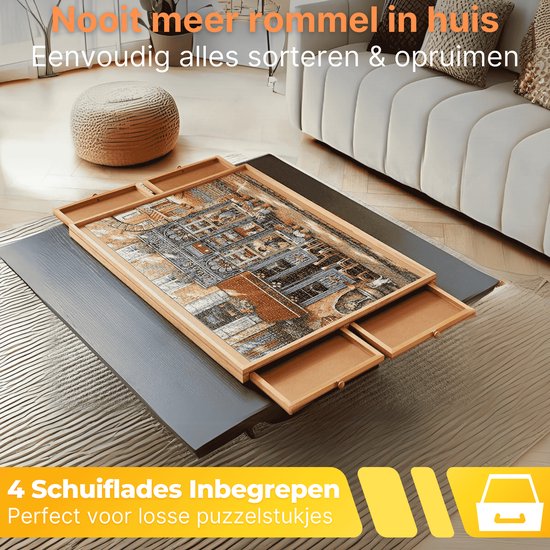 DreamGoods Draaibaar Puzzelbord met Opbergsysteem - 1000 stukjes - 4 lades - Houten - Puzzeltafel - Puzzelplank - Puzzelmap - Puzzelmat - Portapuzzle - Puzzelplaat - Puzzel - Puzzeltafel met Lades 1000 stukjes