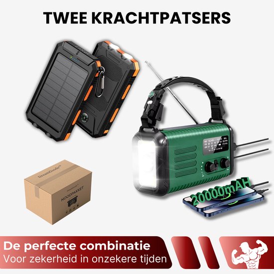 DreamGoods PRO - Noodpakket voor Thuis - Overleven bij Oorlog, Stroomuitval & Rampen - 20.000mAh Noodradio - Compleet Overlevingspakket - Denk Vooruit - 72+ uur Survival Kit - Bij Rampen