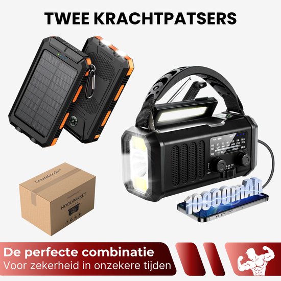 DreamGoods Compleet Noodpakket 2 Personen - 72+ uur Overlevingspakket - 10.000mAh Noodradio - Noodpakket voor Thuis - Survival Kit bij Rampen en Oorlog - Denk Vooruit - Rampenrugzak