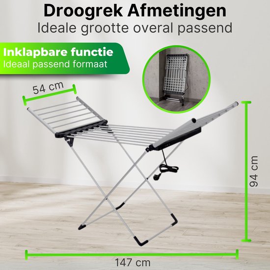 DreamGoods Elektrisch Droogrek - Instelbare Temperaturen & Timer - Duurzaam Drogen - Verwarmd Droogrek - Elektrische Droogrek - Elektrisch Wasrek - Electrisch - Inklapbaar - Droogrek met Verwarming - Elektrische Droogrek Energiezuinig
