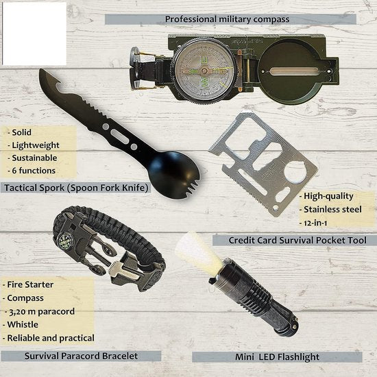 Noodpakket voor Thuis - Survivalsets- Overstroming - Compatibele Tas en Noodtent- First aid kit - Avontuur - Noodpakket Stroomuitval/Overstroming/Oorlog - Overlevingspakket - Rampenpakket - EHBO Set Noodpakket oorlog - Prepper pakket - Kit de survie
