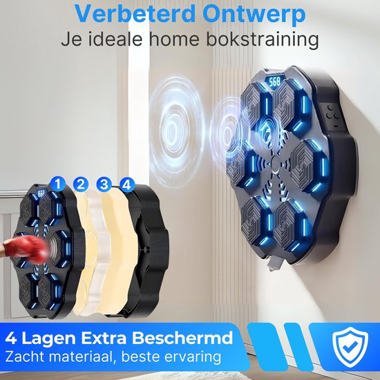 DreamGoods Boxing Machine - 8 Trainingslevels - Boksmachine met Muziek - Bokszak - Boksbal - Boks Apparaat - Digitale Boksmachine met Bluetooth Functies - Zwart
