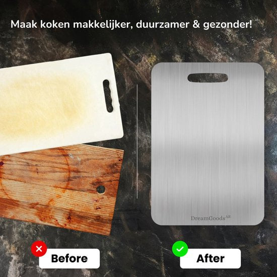 DreamGoods RVS Snijplank - 100% Duurzaam - 100% BPA-vrij - 24x15CM - Vaatwasserbestendig - Cutting Board - Snijplanken - Snijplankenset - Titanium - RVS