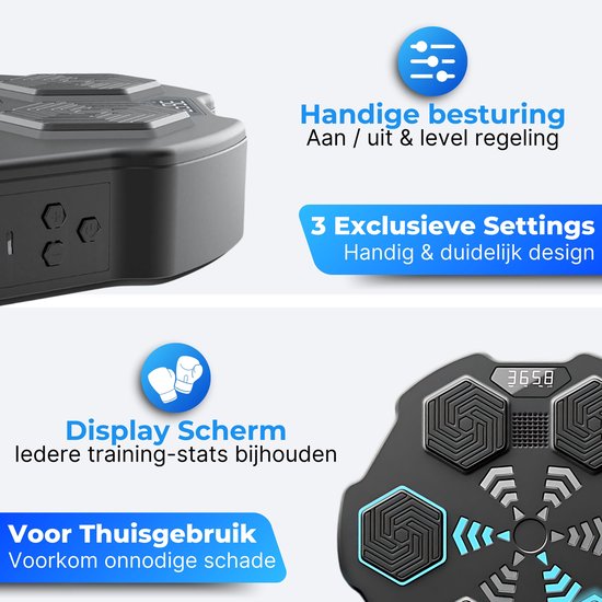 DreamGoods Boxing Machine - 8 Trainingslevels - Boksmachine met Muziek - MMA Handschoenen - Bokszak - Boksbal - Boks Apparaat - Digitale Boksmachine met Bluetooth Functies - Zwart