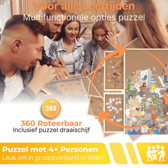 DreamGoods Draaibaar Puzzelbord met Opbergsysteem - 1000 stukjes - 4 lades - Houten - Puzzeltafel - Puzzelplank - Puzzelmap - Puzzelmat - Portapuzzle - Puzzelplaat - Puzzel - Puzzeltafel met Lades 1000 stukjes