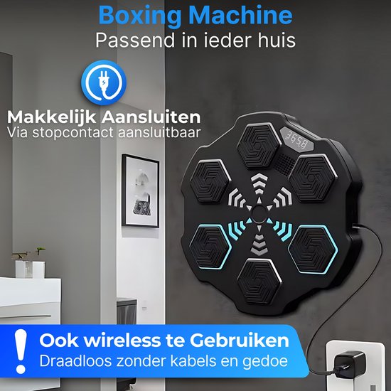 DreamGoods Boxing Machine - 8 Trainingslevels - Boksmachine met Muziek - Bokszak - Boksbal - Boks Apparaat - Digitale Boksmachine met Bluetooth Functies - Zwart