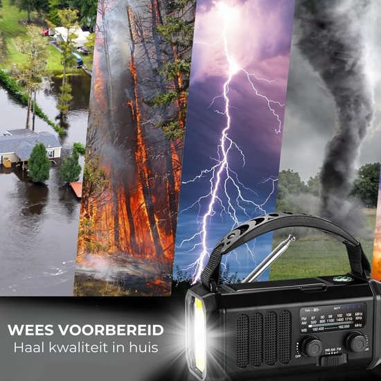 Noodradio Solar Opwindbaar - 10.000mAh - Solar Powerbank 20.000mAh - Draagbare en Opwindbare Radio - Nood Radio - Noodradio dab Solar Opwindbaar - Noodpakket voor thuis - Oorlog - Denk vooruit - Overlevingspakket - Bij Rampen