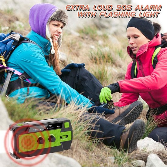 Noodradio - Solar Opwindbaar 4.000mAh - MODEL 2024 - Solar powerbank Zonneenergie - Survival Noodpakket - Zaklamp Oplaadbaar - Noodpakket – Noodrantsoen
