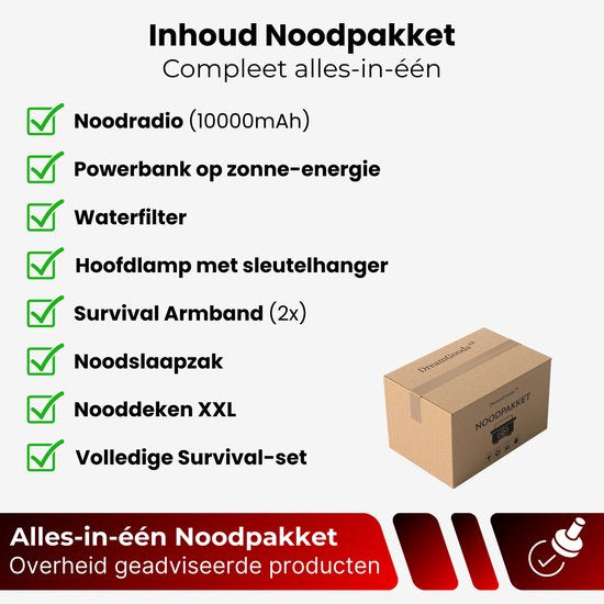 DreamGoods Compleet Noodpakket voor Thuis - Overlevingspakket Oorlog - 10.000mAh Noodradio - Denk Vooruit - Survival Kit bij Rampen - Rampenrugzak