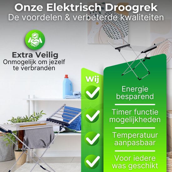 DreamGoods Elektrisch Droogrek - Instelbare Temperaturen & Timer - Duurzaam Drogen - Verwarmd Droogrek - Elektrische Droogrek - Elektrisch Wasrek - Electrisch - Inklapbaar - Droogrek met Verwarming - Elektrische Droogrek Energiezuinig