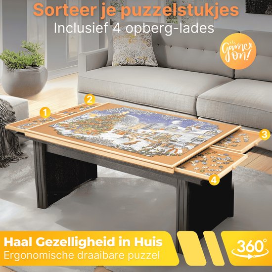 DreamGoods Draaibaar Puzzelbord met Opbergsysteem - 1000 stukjes - 4 lades - Houten - Puzzeltafel - Puzzelplank - Puzzelmap - Puzzelmat - Portapuzzle - Puzzelplaat - Puzzel - Puzzeltafel met Lades 1000 stukjes