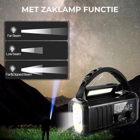 DreamGoods 10.000mAh Noodradio - Solar Opwindbaar - Solar Powerbank 10.000mAh - Denk Vooruit - Draagbare en Opwindbare Radio - Nood Radio - Noodradio dab Solar Opwindbaar