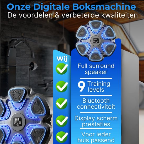 DreamGoods Boxing Machine - 9 Trainingslevels - Boksmachine met Muziek - Bokszak - Boksbal - Music Boxing Machine - Boks Apparaat - Digitale Boxing Machine - voor Kinderen & Volwassenen - Zwart