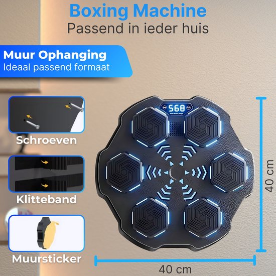 DreamGoods Boxing Machine - 8 Trainingslevels - Boksmachine met Muziek - Bokszak - Boksbal - Boks Apparaat - Digitale Boksmachine met Bluetooth Functies - Zwart