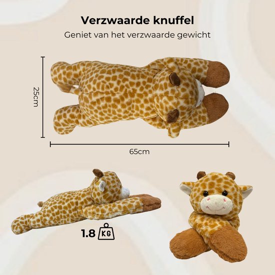 DreamGoods Verzwaringsknuffel Giraffe - 1.8kg - 65cm - Verzwaarde Knuffel - Weighted Stuffed Animal - Anxiety Knuffel - Sensorisch Speelgoed - Zware Knuffel