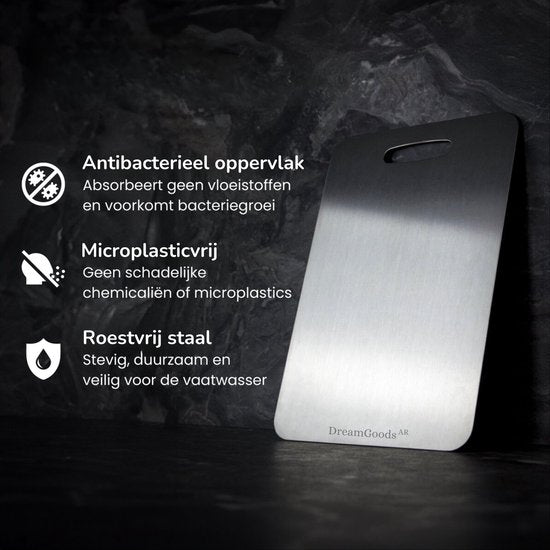 DreamGoods RVS Snijplank - 100% Duurzaam - 100% BPA-vrij - 46x30CM - Vaatwasserbestendig - Cutting Board - Snijplanken - Snijplankenset - Titanium - RVS
