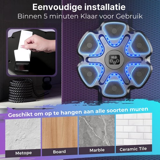 DreamGoods Boxing Machine - 9 Trainingslevels - Boksmachine met Muziek - Bokszak - Boksbal - Music Boxing Machine - Boks Apparaat - Digitale Boxing Machine - voor Kinderen & Volwassenen - Zwart