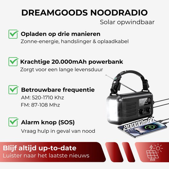 DreamGoods Compleet Noodpakket voor Thuis - Overlevingspakket Oorlog - 20.000mAh Noodradio - Denk Vooruit - 72+ uur Survival Kit - Bij Rampen