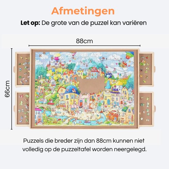 DreamGoods Puzzeltafel - In Hoogte Verstelbaar - Draaibaar Puzzelbord met Opbergsysteem - 1500 stukjes - 4 lades - Houten - Puzzeltafel - Puzzelplank - Puzzelmap - Puzzelmat - Portapuzzle - Puzzelplaat - Puzzel - Puzzeltafel met Lades