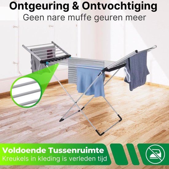 DreamGoods Elektrisch Droogrek - Instelbare Temperaturen & Timer - Duurzaam Drogen - Verwarmd Droogrek - Elektrische Droogrek - Elektrisch Wasrek - Electrisch - Inklapbaar - Droogrek met Verwarming - Elektrische Droogrek Energiezuinig