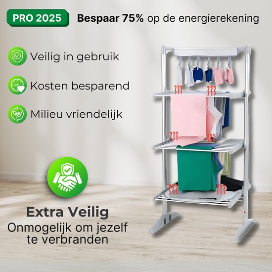 DreamGoods Elektrisch Droogrek PRO - Instelbare Temperaturen & Timer - Duurzaam Drogen - Verwarmd Droogrek - Elektrische Droogrek - Elektrisch Wasrek - Electrisch - Inklapbaar - Droogrek met Verwarming - Elektrische Droogrek Energiezuinig
